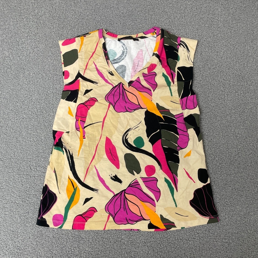 Rachel Rachel Roy Popover Short cap Sleeve Top shirt medium tropical floral palm